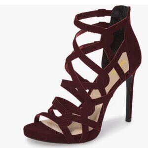 Maiyang Wine Open Round Toe Sexy Caged Sandals Back Zipper Stiletto Heel Shoes